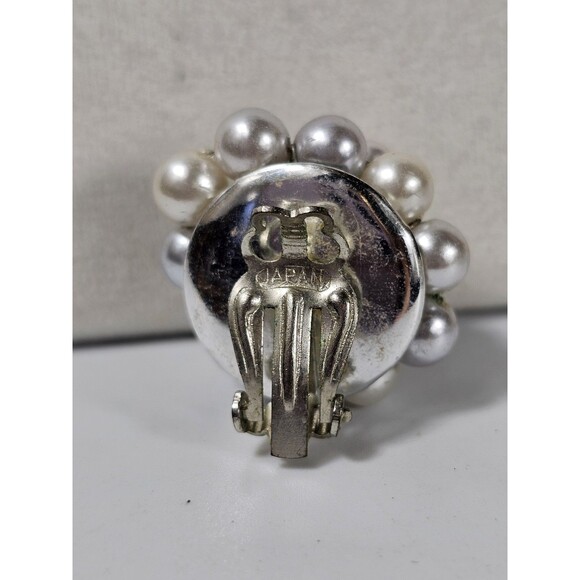 Vintage Japan Faux Pearl 3-Strand Necklace & Clip-On Earrings Set Floral Cluster - Picture 7 of 16